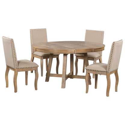 5-Piece Dining Set with Round Table Wood Wash