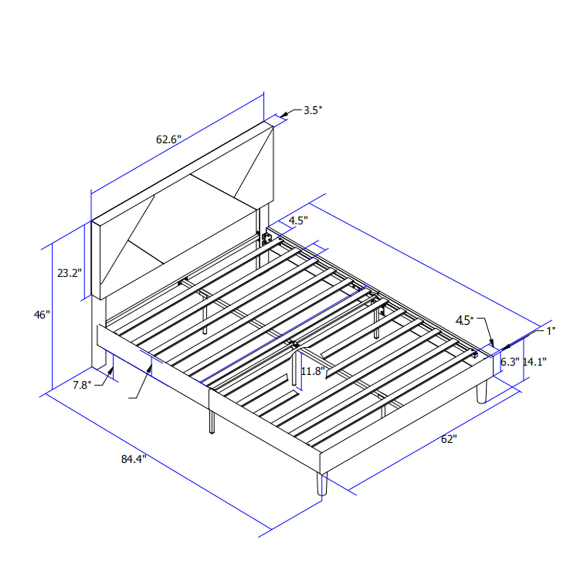 Queen Upholstered Platform Bed – Grey Wood Support