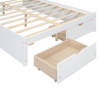 Full Platform Bed with Storage Headboard White