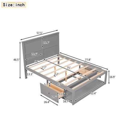 Full Platform Bed with Drawers – Gray Finish