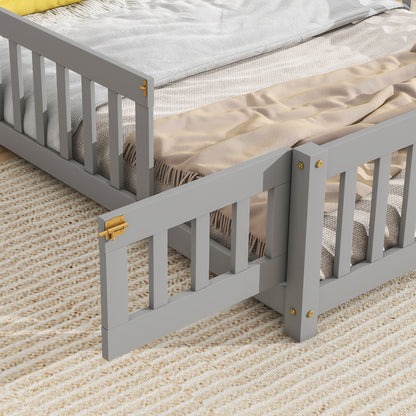 House Frame Bed with Fence Gray