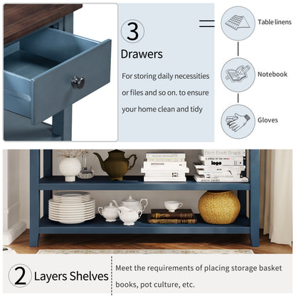 Retro Console Table with Shelves Navy Espresso