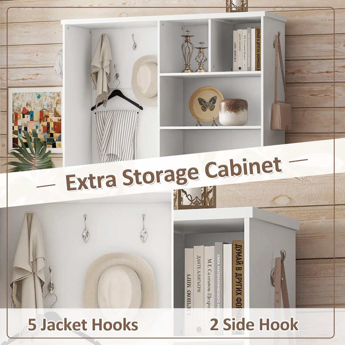 Hall Tree Storage Cabinet White