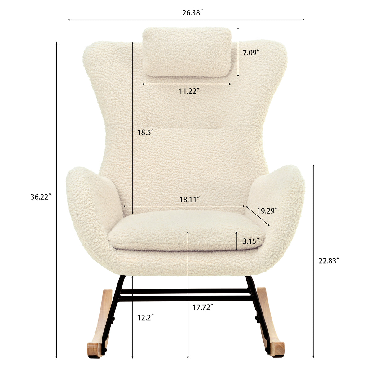 Modern Rocking Chair – Rubber Legs & Chenille Fabric