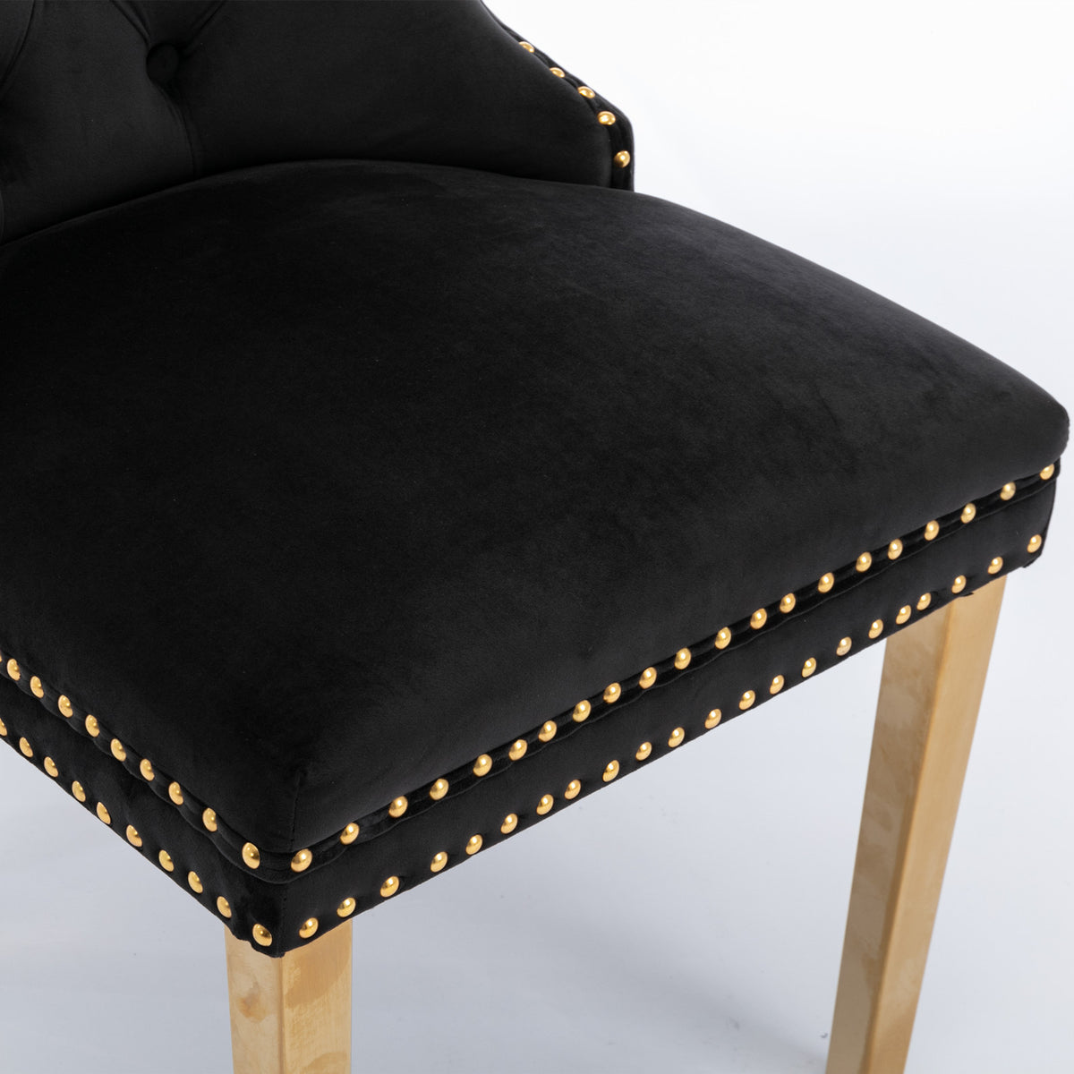 Velvet Dining Chair Set (2 pcs) – Black & Gold Trim
