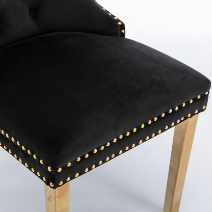Velvet Dining Chair Set (2 pcs) – Black & Gold Trim