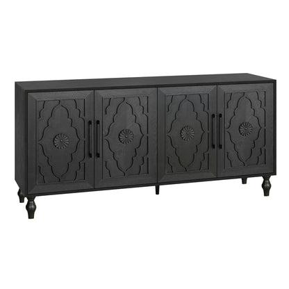 Carved Black Flower Door Storage Cabinet