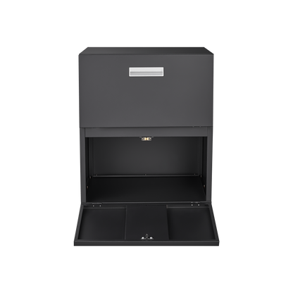 Black Mobile Copier Cabinet – 2-Door Steel File & Printer Stand with Locking Wheels