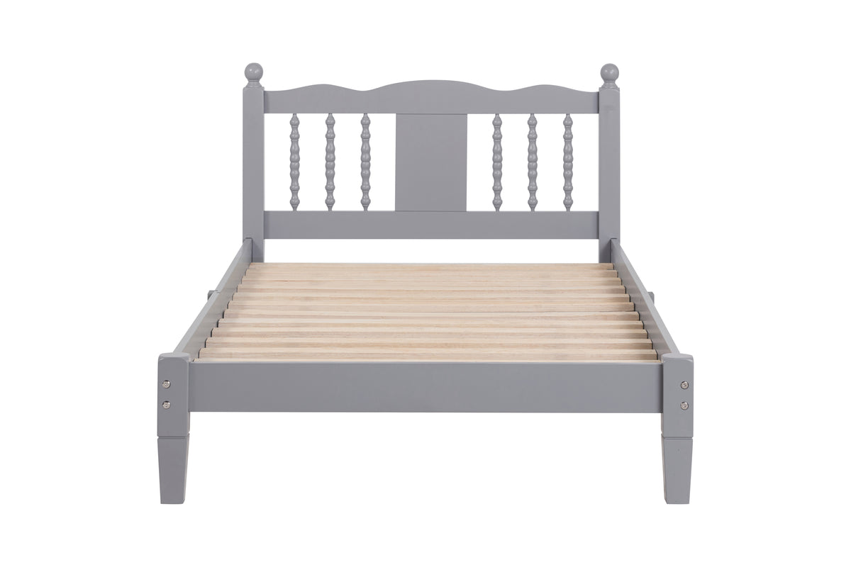 Twin Platform Bed with Slatted Headboard Gray