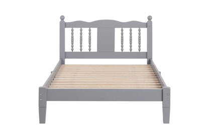 Twin Platform Bed with Slatted Headboard Gray
