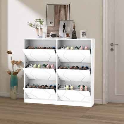 6-Tier Carved Panel Shoe Storage Cabinet for Entryway