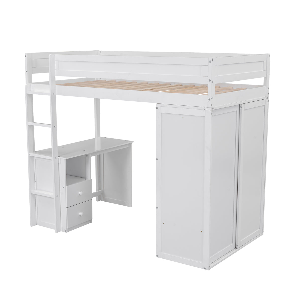 White Twin Loft Bed with Desk