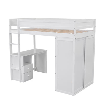 White Twin Loft Bed with Desk