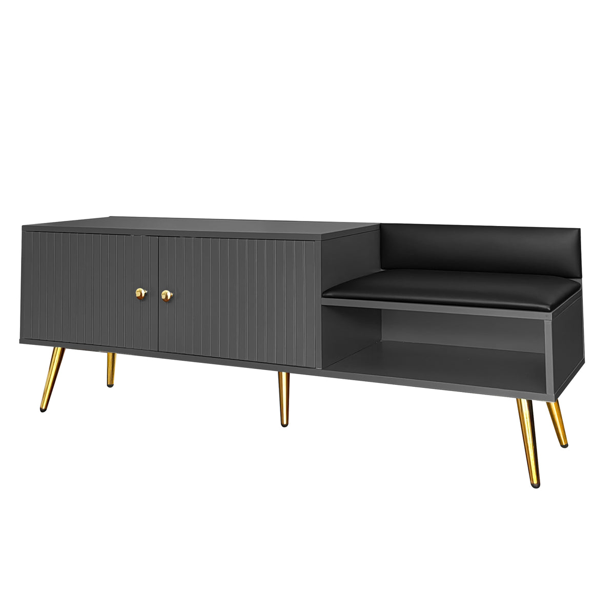 Modern Gray Shoe Storage Bench with Hidden Upholstered Seat