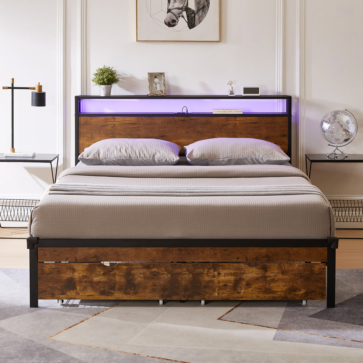LED Platform Bed Wood Finish