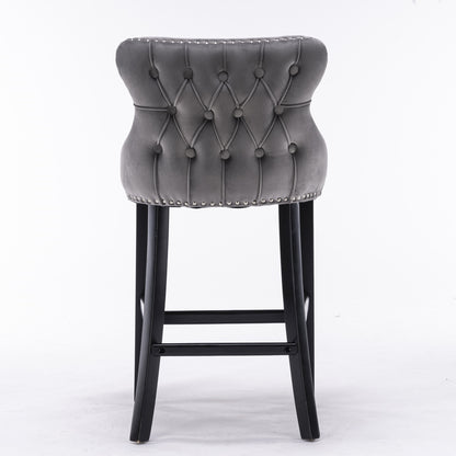 Velvet Wingback Bar Stool Set (2 pcs) – Gray