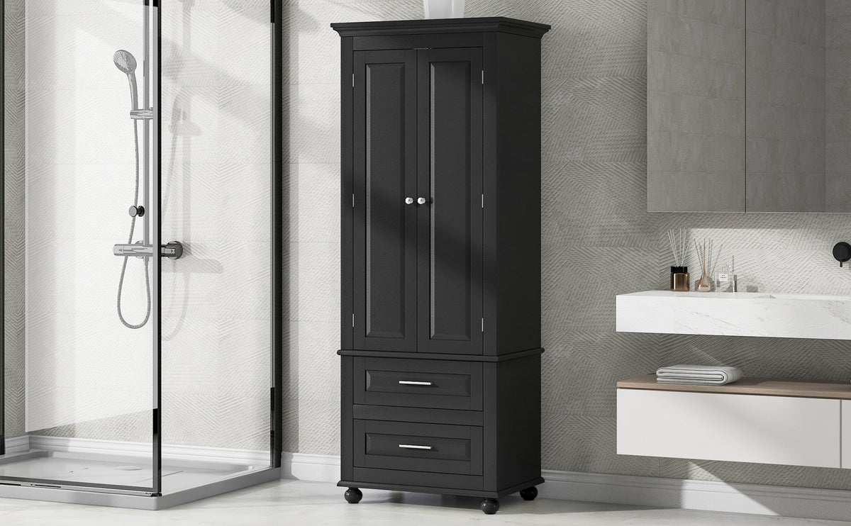 Tall Black Storage Cabinet with Drawers