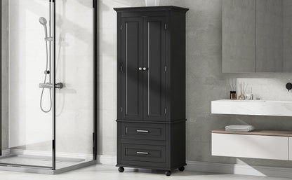 Tall Black Storage Cabinet with Drawers