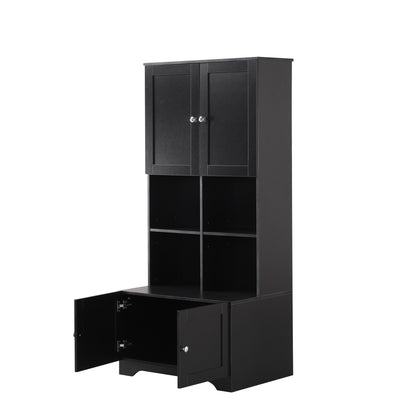 4-Door Bathroom Storage Cabinet Black Finish