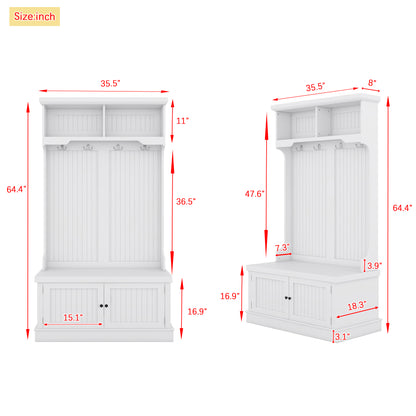 White Hall Tree Bench with Coat Hooks