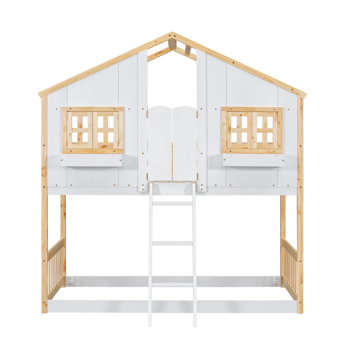 Twin House Bunk Bed Natural White