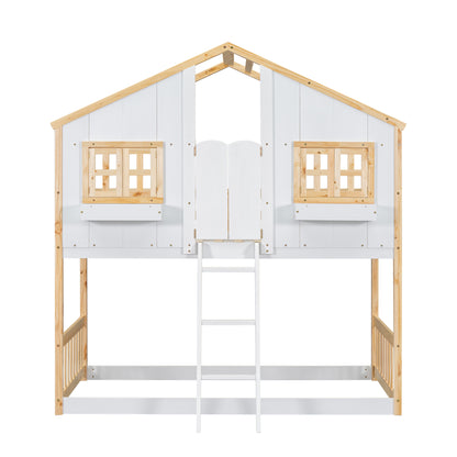 Twin House Bunk Bed Natural White