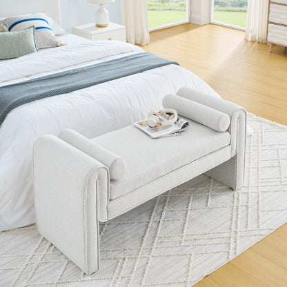 Linen Bedroom Storage Stool – White Finish