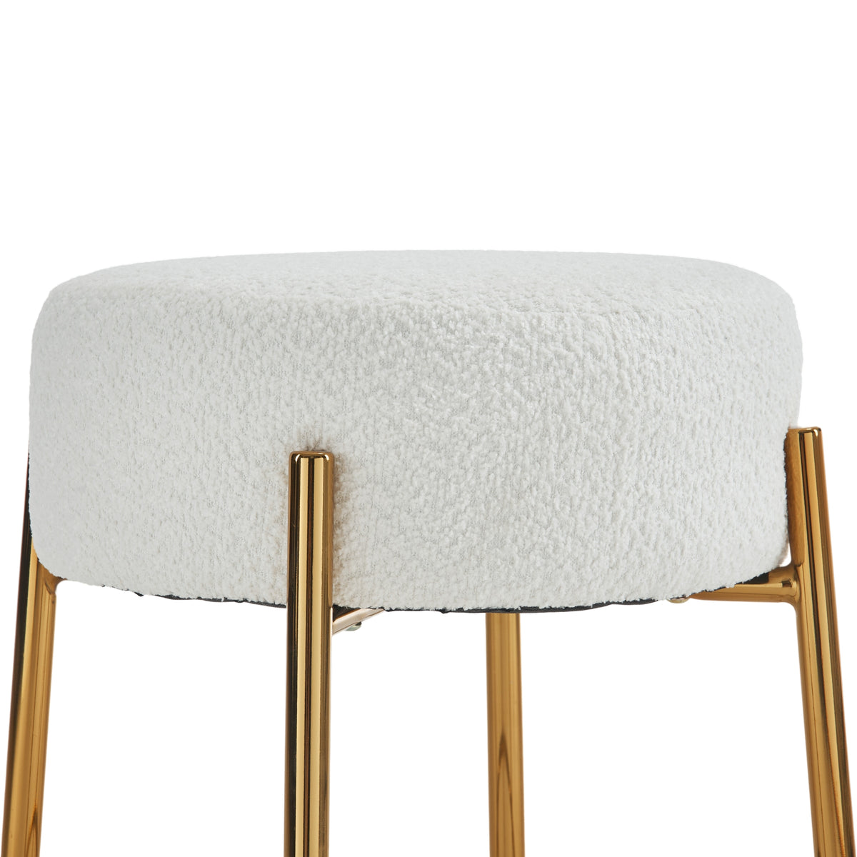Beige Upholstered Round Bar Stool Set of 2 – 24" Height Modern Wood Finish with Foam Cushion