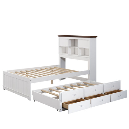 Pine Captain Bookcase Bed White Walnut