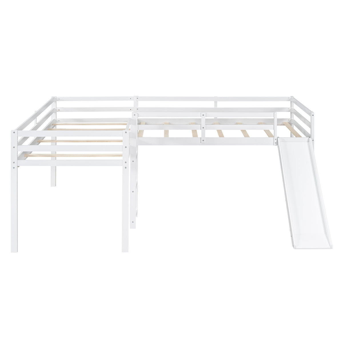 L-Shaped Twin Loft Bed with Slide White