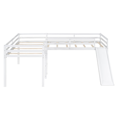 L-Shaped Twin Loft Bed with Slide White