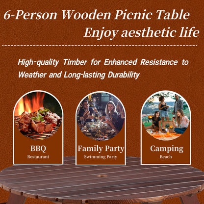 6-Person Circular Picnic Table – Brown Finish