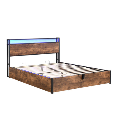 Elevating Platform Bed with LED Headboard Brown