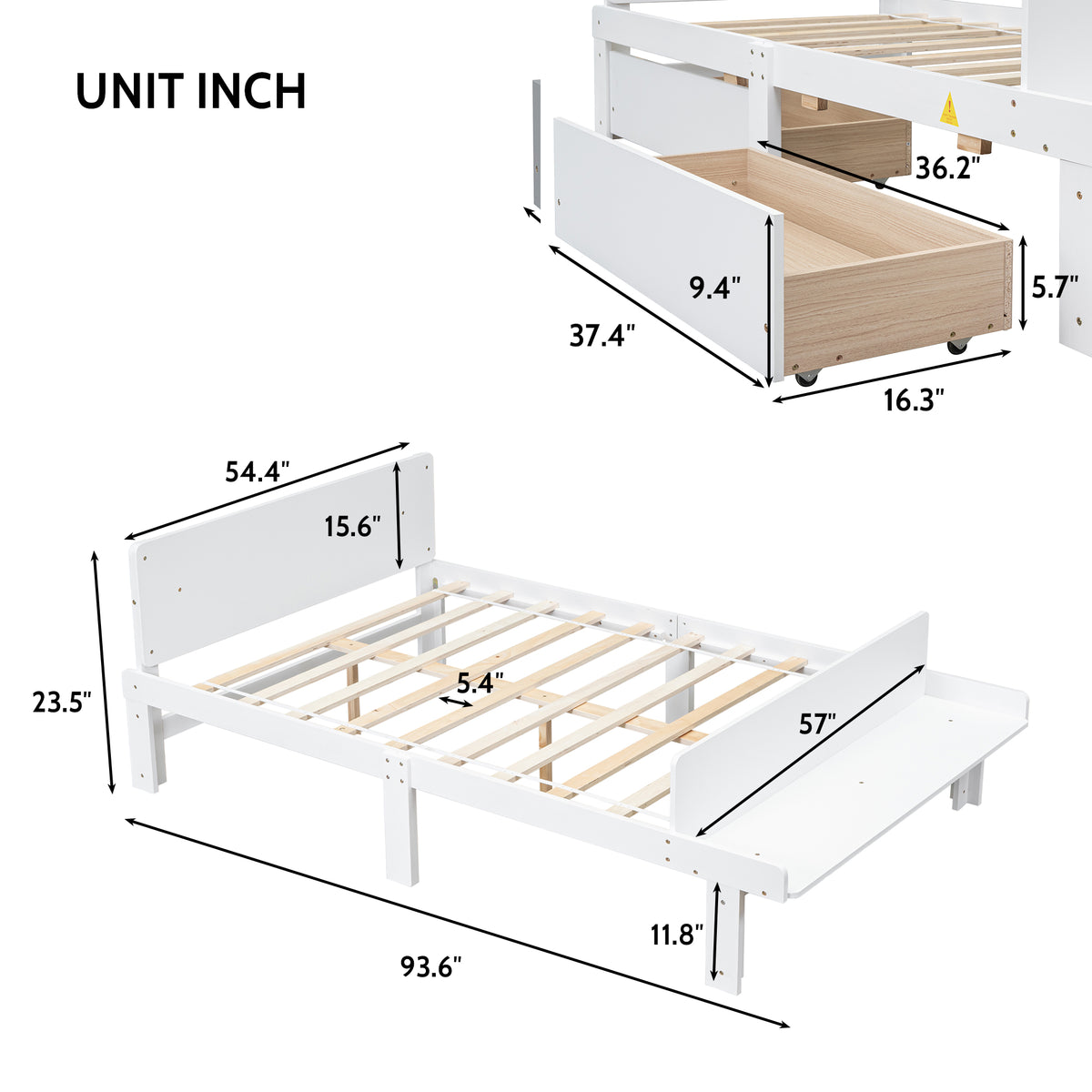 Full Bed with Bench White