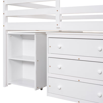Full Loft Bed with Rolling Desk White