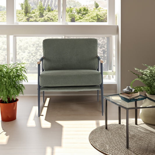 Chenille Fabric Armchair with Metal Frame Green