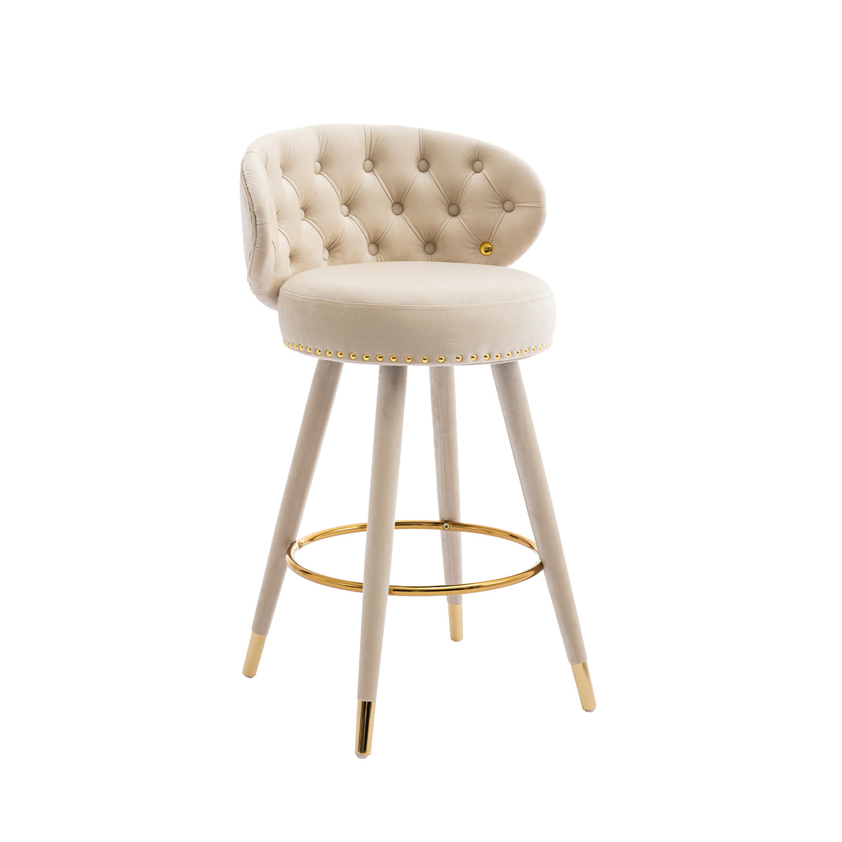 Coolmore Velvet Bar Stools (2 pcs) – Beige