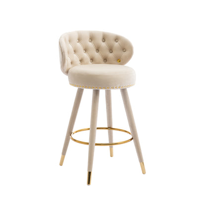 Coolmore Velvet Bar Stools (2 pcs) – Beige