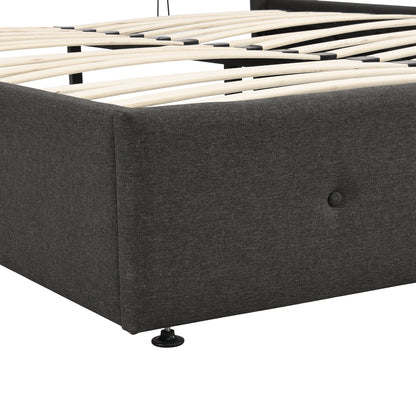 Upholstered Platform Bed with Storage Gray