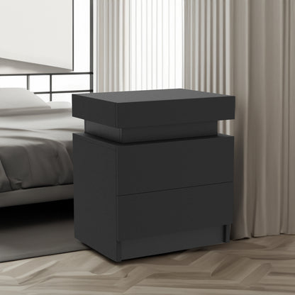 Black LED Nightstand with Storage Drawers