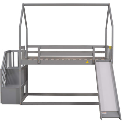Twin Over Twin Bunk Bed with Storage Gray