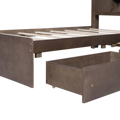 Twin Platform Bed with Storage Drawers Walnut
