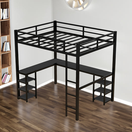Loft Bed with Ladder and Guardrail Black
