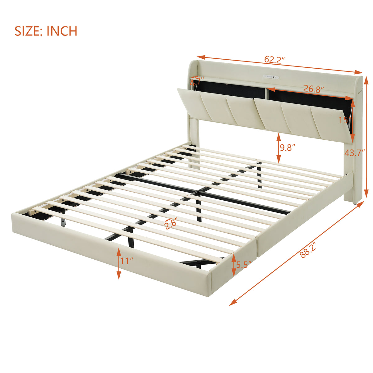 Platform Bed with Sensor Light and USB Beige
