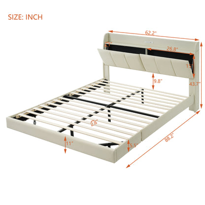 Platform Bed with Sensor Light and USB Beige