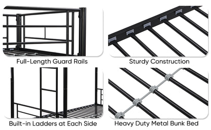Full Metal Bunk Bed with Guardrails Black