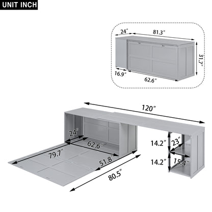 Queen Murphy Bed with Rotating Base Gray