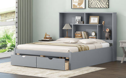 Queen Platform Bed with Storage Drawers Gray