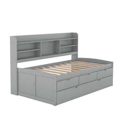 Twin Captain Bed with Storage Drawers Gray