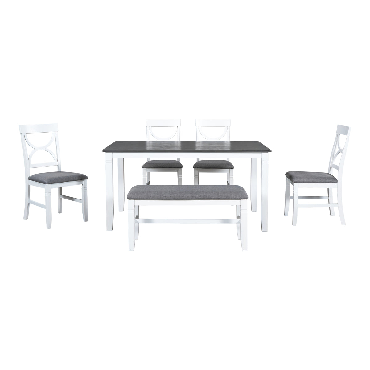 6-Piece Farmhouse Dining Set – Gray & White